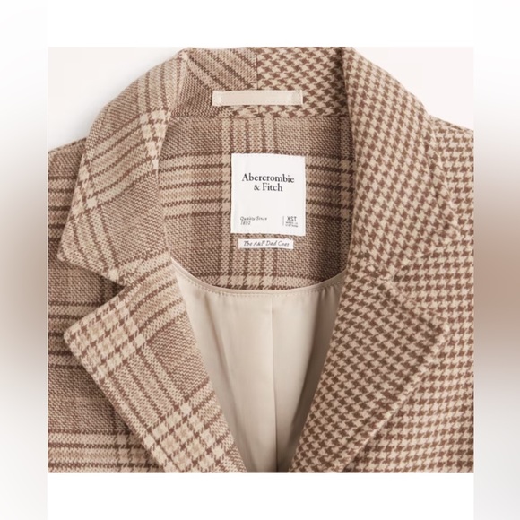 Abercrombie Wool Blend Dad Coat XS - light brown plaid and houndstooth pattern - Picture 2 of 7